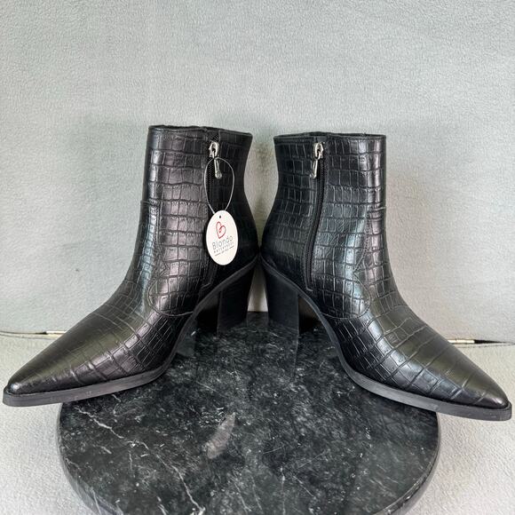 Blondo Black Leather Croc Embossed Waterproof Ankle Boots Women’s Size 8.5M US - Picture 5 of 9
